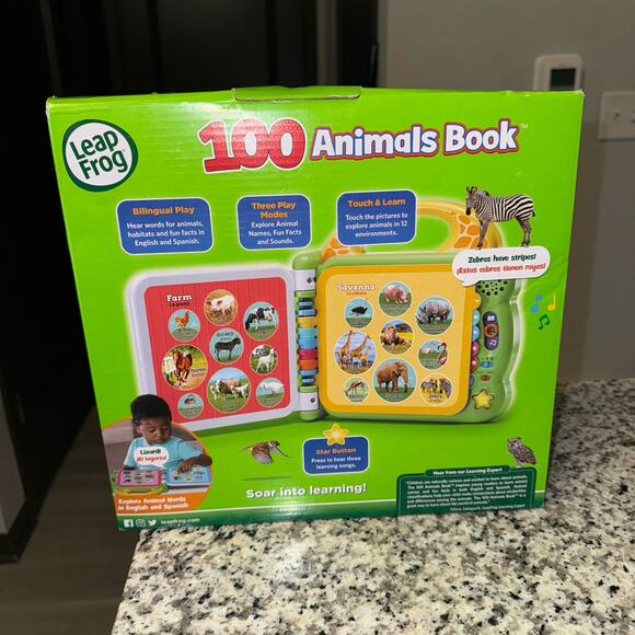 Leapfrog Learning 100 Animals Interactive Bilingual Take-Along Book NEW IN BOX - Picture 2 of 5